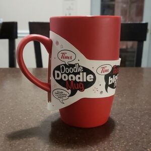 NEW ~ TIM HORTONS Coffee DOODLE MUG ~ Red Chalkboard Surface.